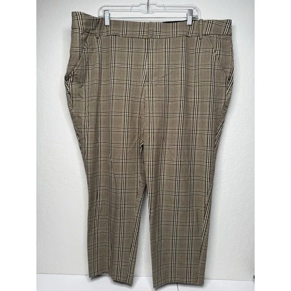 Ava & Viv Mid-Rise Plaid Pants Womens Size 22W Brown Career Plus Size Stretch - Picture 1 of 15